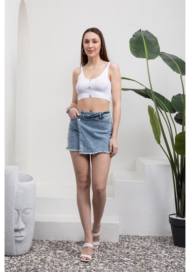 Mavi Jean Şort Mini Etek