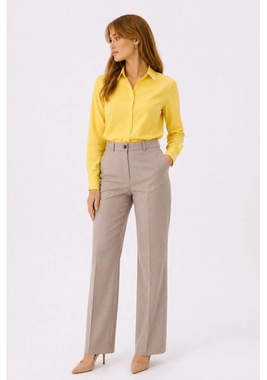 Alfanora Kadın Uzun Kol Gömlek Düğmeli Klasik Yaka Günlük Ve Ofis Şıklığına Uygun - Sarı