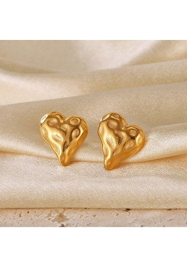 Sones Opk Ge937 1 Çift Paslanmaz Çelik Kalp Düzensiz Küpe Altın
