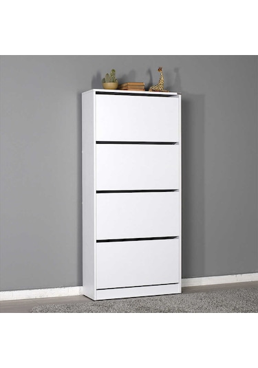 Flat Duo 4 Katlı Geniş Ayakkabılık Dolabı - Beyaz