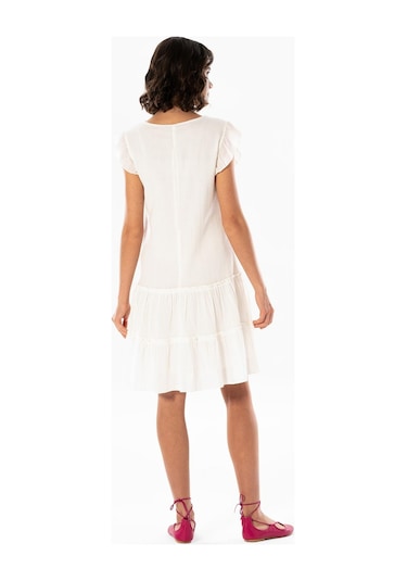 Kolsuz Şile Bezi Nakışlı Delfin Kısa Yazlık Otantik Elbise Krem Krm-krem Krem