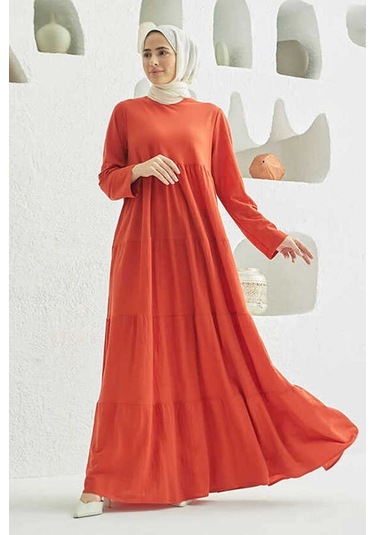 6400-ancelina Büzgülü Elbise Kiremit