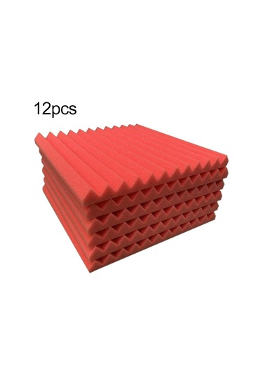 Sones 12 Adet / Paket 30x30x2.5cm Üçgen Oluk Stili Kayıt Stüdyosu Davul Video Odası Ses Yalıtım Levhası Susturucu Pamuk Kırmızı