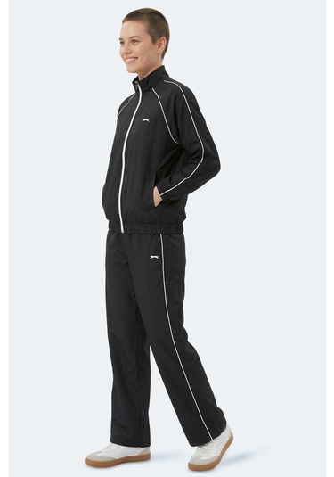 Slazenger Revel Kadın Dik Yaka Fermuarlı Siyah Eşofman Takımı