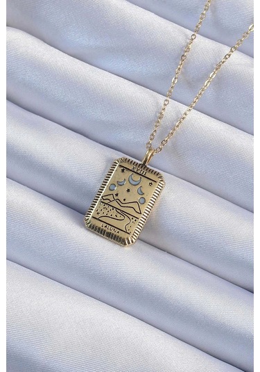 316l Çelik Zincir Eskitme Altın Renk Ay Figürlü Tarot Kolye
