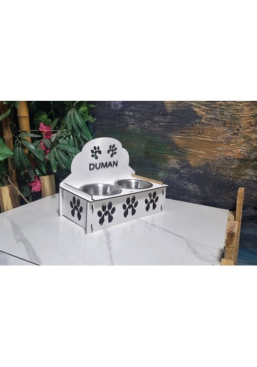 Ahşap Mama Kabı Kedinizin İsmine Özel Figürlü