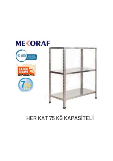 Mekoraf 3 Katlı 59X93 100Cm Yükseklik Raf Sistem Gri