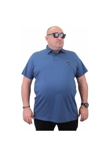 Starbattal Büyük Beden Polo Kot Yaka Tişört 23420 Indıgo-Indıgo İndigo