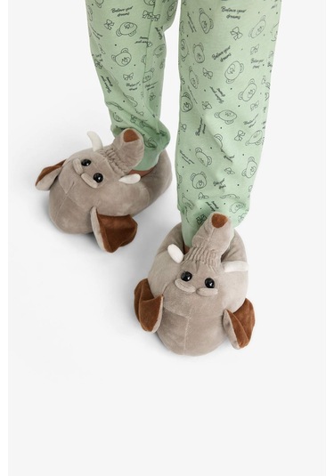 Defacto Erkek Çocuk Fil Temalı Düz Taban Panduf F1939a825wngr2 Gri-gr2