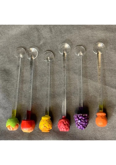 Uretti - Pınar 2572 - El Yapımı Özel Tasarım 6'lı Set Cam Çay Kaşığı Şeffaf