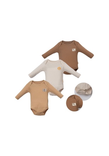 Jungle Uzun Kol Üçlü Body Set Bej