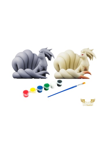Ninetales Pokemon Kendi Biblonu Kendin Boya Seti - 3 Boyutlu Sevimli Biblolar + 5 Akrilik Boya Ve Fırça Seti