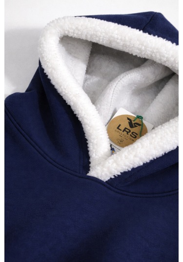 Kapşonlu Peluş Detaylı Sweatshirt Mavi