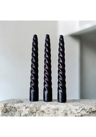 Denic 3 lü Siyah İtalyan Burgulu Şamdan Mum  Kıvrımlı Mum