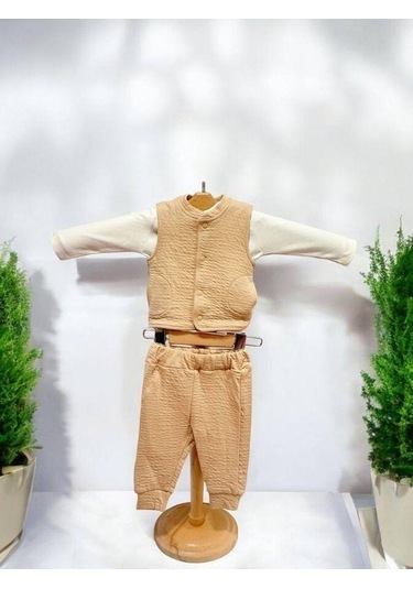 Erkek Bebek Yelekli 3 Lü Eşofman Takım-15378 Camel