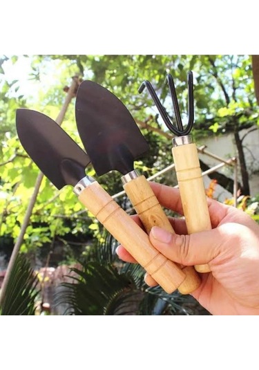 3 Parça Bitki Hobi Seti - Bahçe Saksı Sukulent Bakım Çapa-tırmık