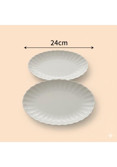 Bone Luz Form 24 Cm Kayık Tabak 2 Li Amblemli Krem
