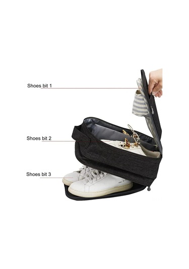 Neevoyu Seyahat Ayakkabı Depolama Çantası Su Geçirmez Organizatör 3 Çift Ayakkabı Taşıyabilir Siyah Spor Ayakkabı Çantası Siyah