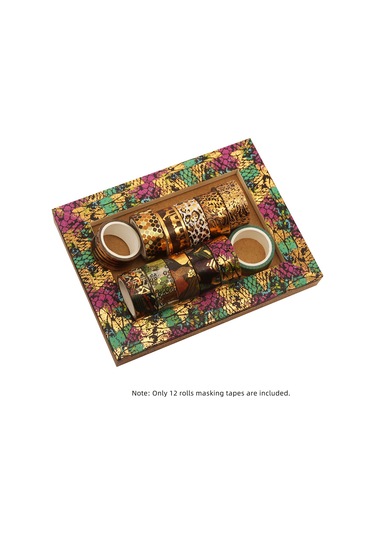 Springsun 12'li Altın Folyolu Vahşi Hayvan Desenli Washi Bant Seti - Dıy, Hediye Paketleme, Defter Süsleme 15mm