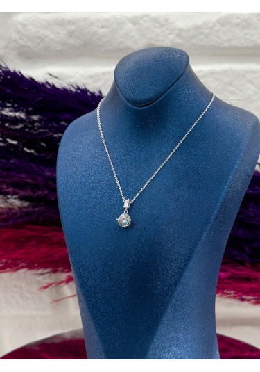 925 Ayar Gümüş Mistik Topaz Taşlı Özel Tasarım Zarif Kadın Kolye Gümüş