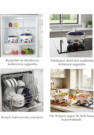 Serenk 20-24 Cm Emaye 2'li Derin Bombeli Premium Tencere Seti Çok Renkli