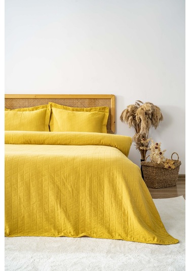 Orella Sarı Çift Kişilik Jakarlı Yatak Örtüsü Takımı 3 Parça Uyku Seti Sarı