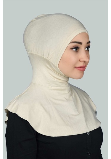 Kadın Tesettür Pratik Boyunluklu Hijab - Sporcu Bone Krem