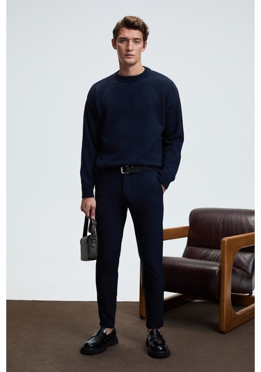 CRUDO Erkek Yanları Ve Arkası Cepli Fermuarlı Regular Fit Dokuma Lacivert Pantolon