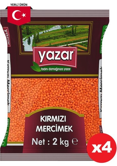 Yazar Yerli Kırmızı Mercimek 4 x 2 KG