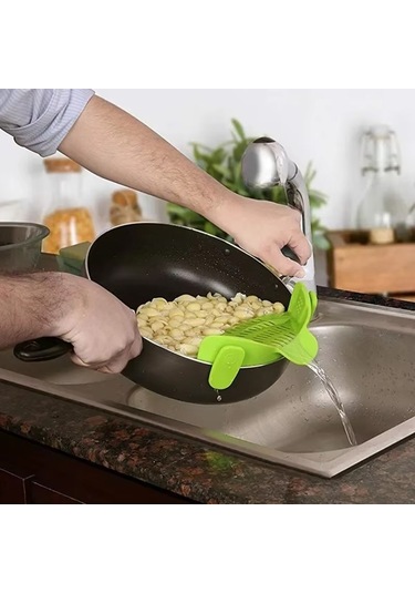 Sunup Sn-20522 Klipsli Silikon Geçmeli Tencere Makarna Noodle Süzgeci Çok Amaçlı Silikon Süzgeç Bulaşık Makinesinde Yıkanabilir Kokusuz