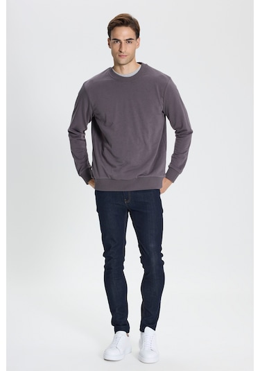 George Henry Standart Fit Normal Kesim Pamuklu Bisiklet Yaka Sweatshirt Koyu Gri