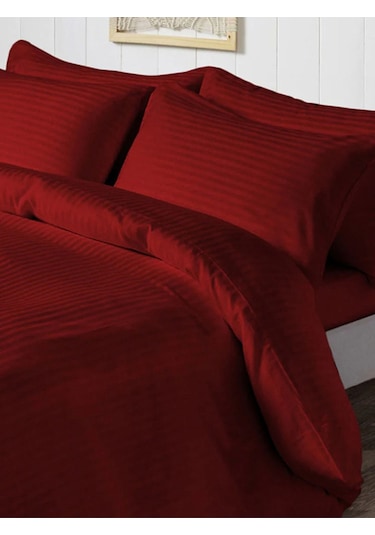 Caqqa Çizgili Saten 2 Adet 50x70 Cm Silver Bordo Yastık Kılıfı