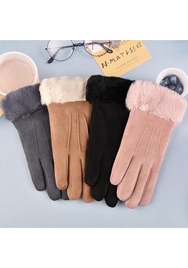 Kosona Kadınlar İçin Kışlık Dokunmatik Ekranlı Yünlü Kalın Isı Sağlayan Sürüş Ve Sürücü Eldiveni Siyah Tek Beden