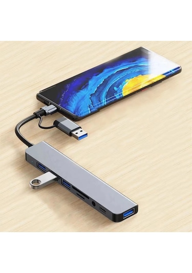 8 İn 1 Usb Çevirici Notebook Apple Uyumlu Macbook Type-c Görüntü Aktarıcı Hub 5468