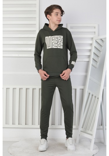 Erkek Çocuk Eşofman Takımı Kapüşonlu Haki