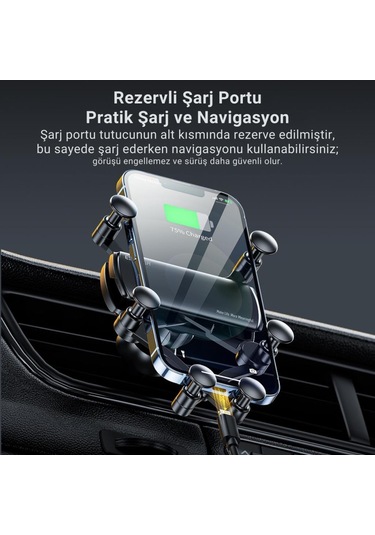 Essager V Tipi Süper Stabil Klipsli Araç İçi Telefon Tutucu, 360 Derece Dönebilen Düşmez Titremez Telefon Tutucu