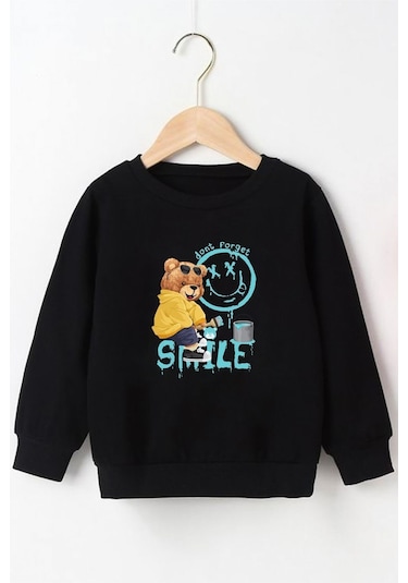 2'li Smile-footprint Baskılı Erkek Çocuk Gri-siyah Sweatshirt Gri - Siyah