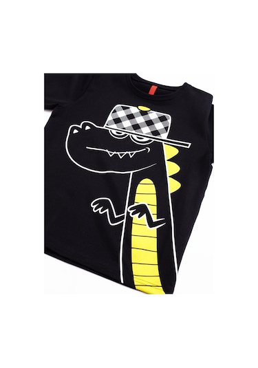 Denokids Rap Dino Erkek Çocuk Pantolon Takım Siyah