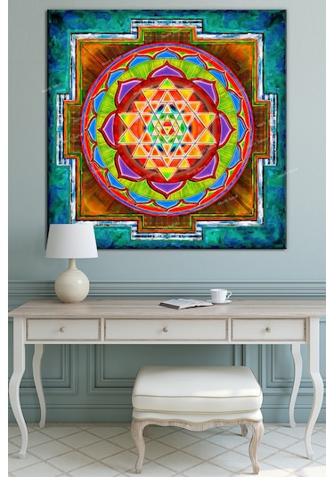 Yaşam Çiçeği Kutsal Geometri Sri Yantra Kanvas Tablo 30 x 30h