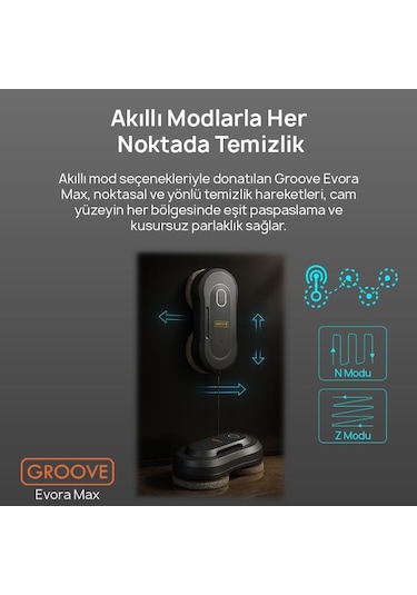 Groove Evora Max 2 Ultrasonik Spreyli Cam Silme Robotu