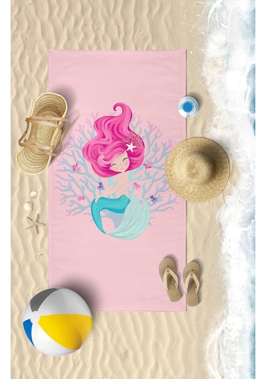 VevienHome Sevimli Deniz Kızı Dijital Baskılı 75 x 145 CM Çocuk Plaj Havlusu