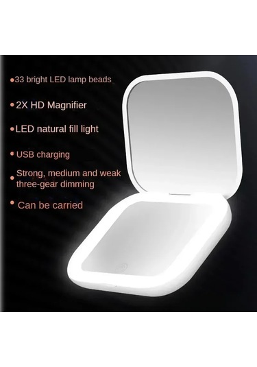 Kompakt Mini Led Işık Makyaj Ayna 2x Büyüteç Taşınabilir El Cep White Beyaz