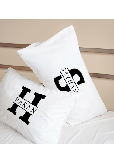 Bk Gift Kişiye Özel İsimli Pamuklu 2 Li Yastık Kılıfı Seti-3 50x70cm , Sevgiliye , Ev si, Tasarım Ev Tekstili