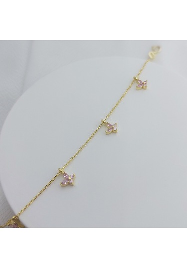 925 Ayar Gümüş Sallantılı Pembe Gold Kelebek Bileklik Altın