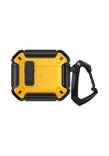 Airpods Uyumlu 3 İçin Kancalı Shield Darbeye Dayanıklı Kulaklık Koruyucu Kılıf Siyah Sarı