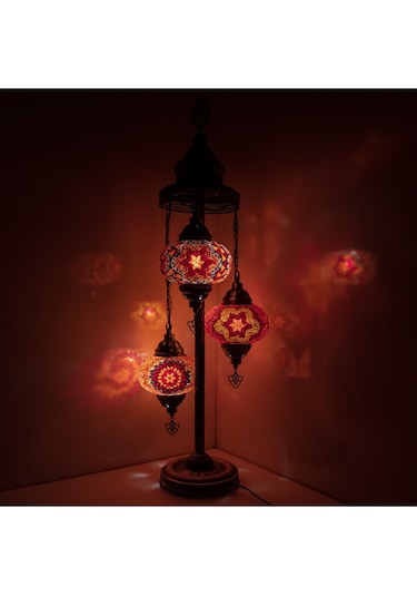 Retro 3'lü Mozaik Lambader, El Yapımı Mozaik Lamba, Osmanlı Aydınlatmaları, Türk El Sanatları Lambader