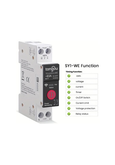 Xuweiwei 1 Adet Ewelink Wıfı Akilli Anahtar Kwh Gostergeli 63a Sy2 Jwe 110v 220v Mobil Kontrollu Zamanlayici Role Akilli Ev Koruma Devre Kesici