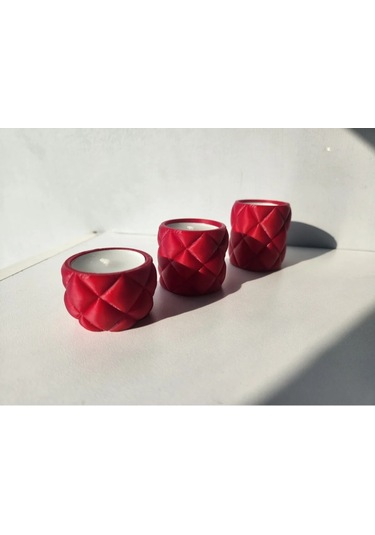 Kapitone Desen 3'lü Tealight Mumluk Seti - Mum Hediyeli Kırmızı