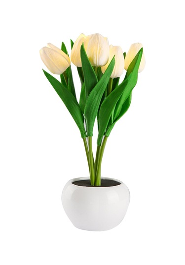 Vkemall Beyaz Simülasyon Çiçekli Led Yatak Odası Işığı - 6 Adet Pu/seramik Dıy Ambiyans Lambası Pil Beslemeli Beyaz