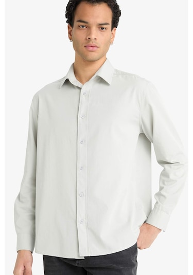 Defacto Regular Fit Polo Yaka Dokuma Uzun Kollu Gömlek F6341ax25augr184 Gri